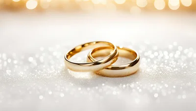 Two Golden Wedding Rings On A Sparkling Surface