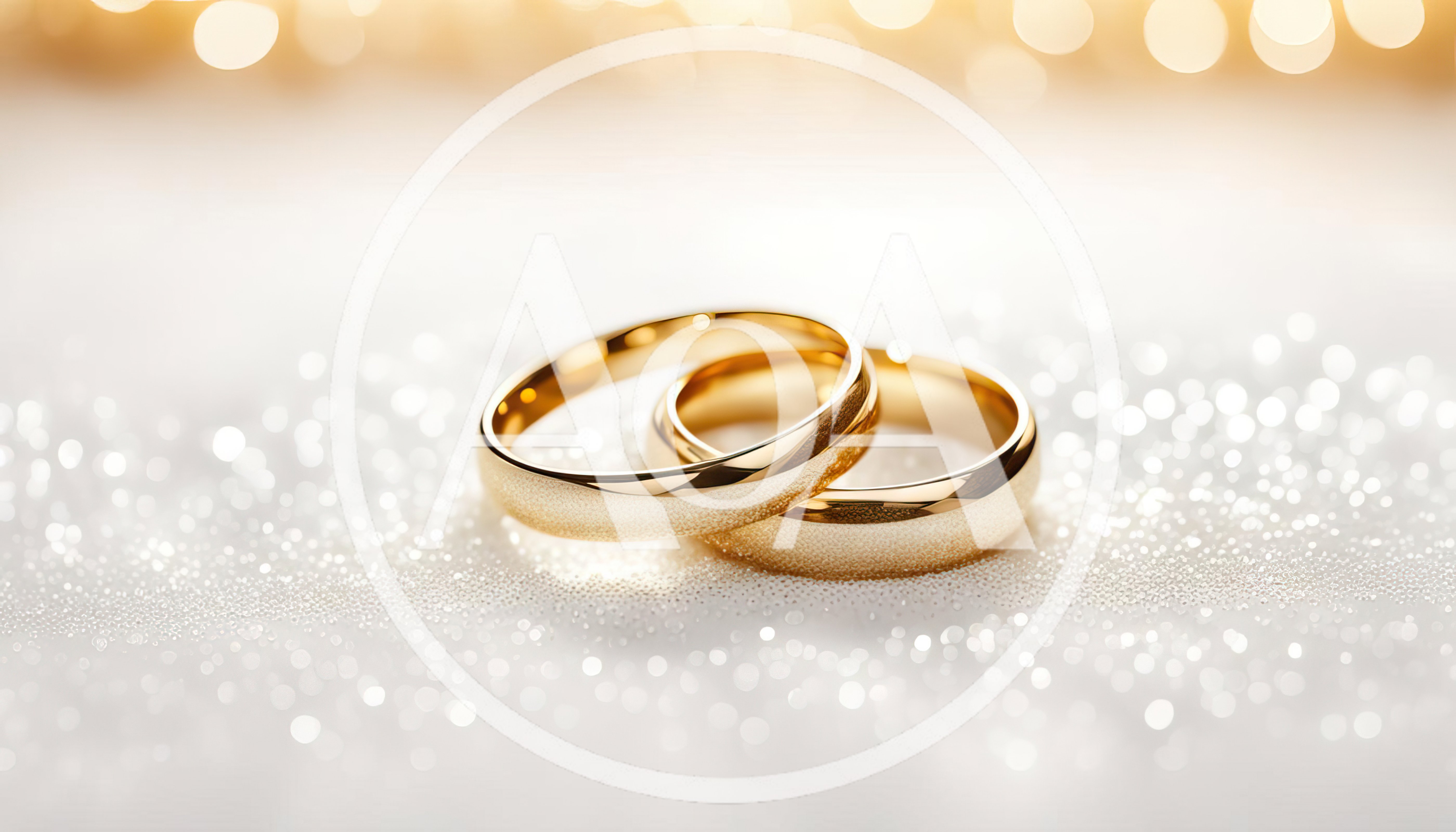 Two Golden Wedding Rings On A Sparkling Surface