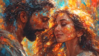 Impressionist Painting Of A Romantic Couple In Love