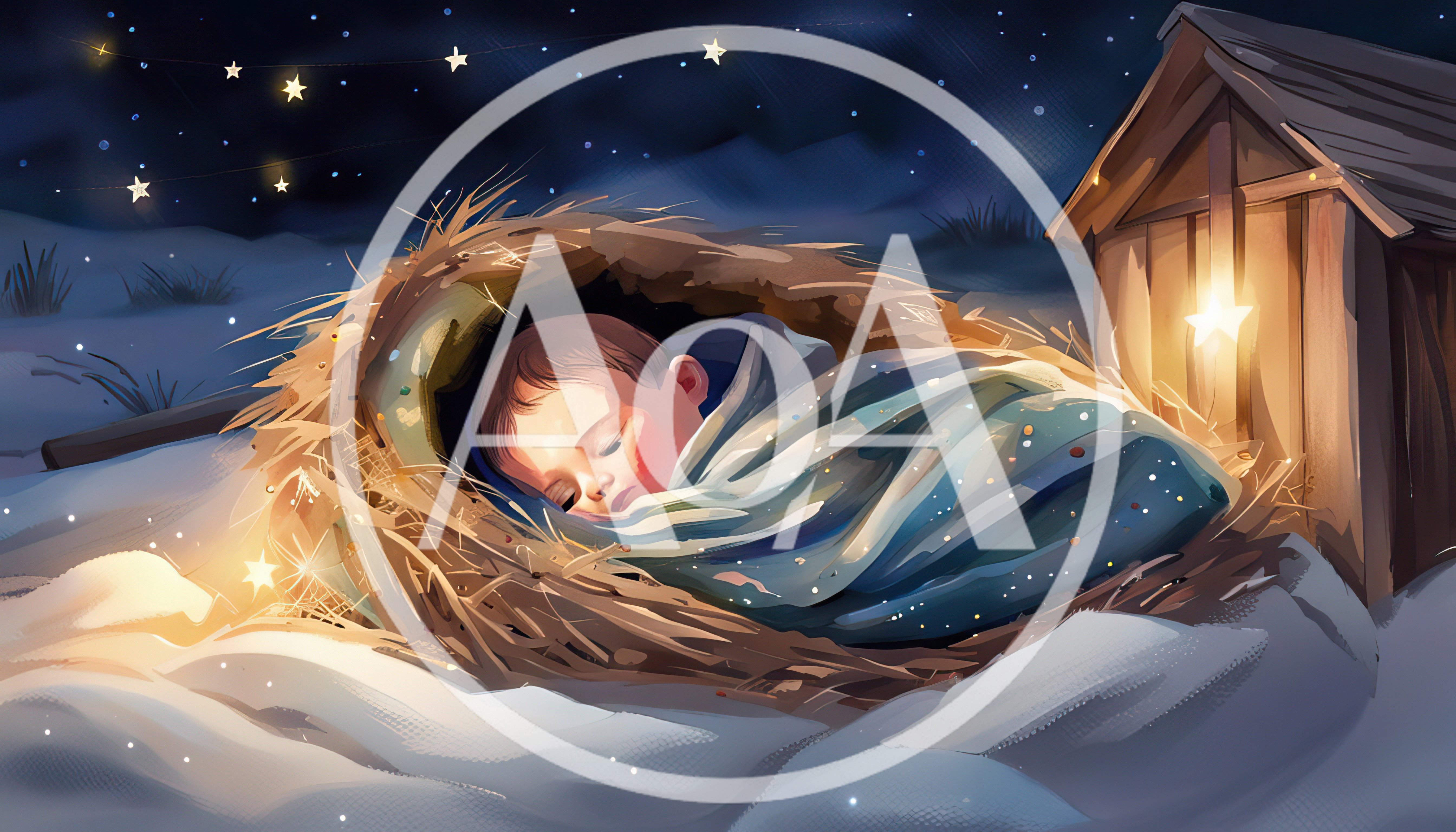 Baby Sleeping In A Straw Manger Under Starry Sky