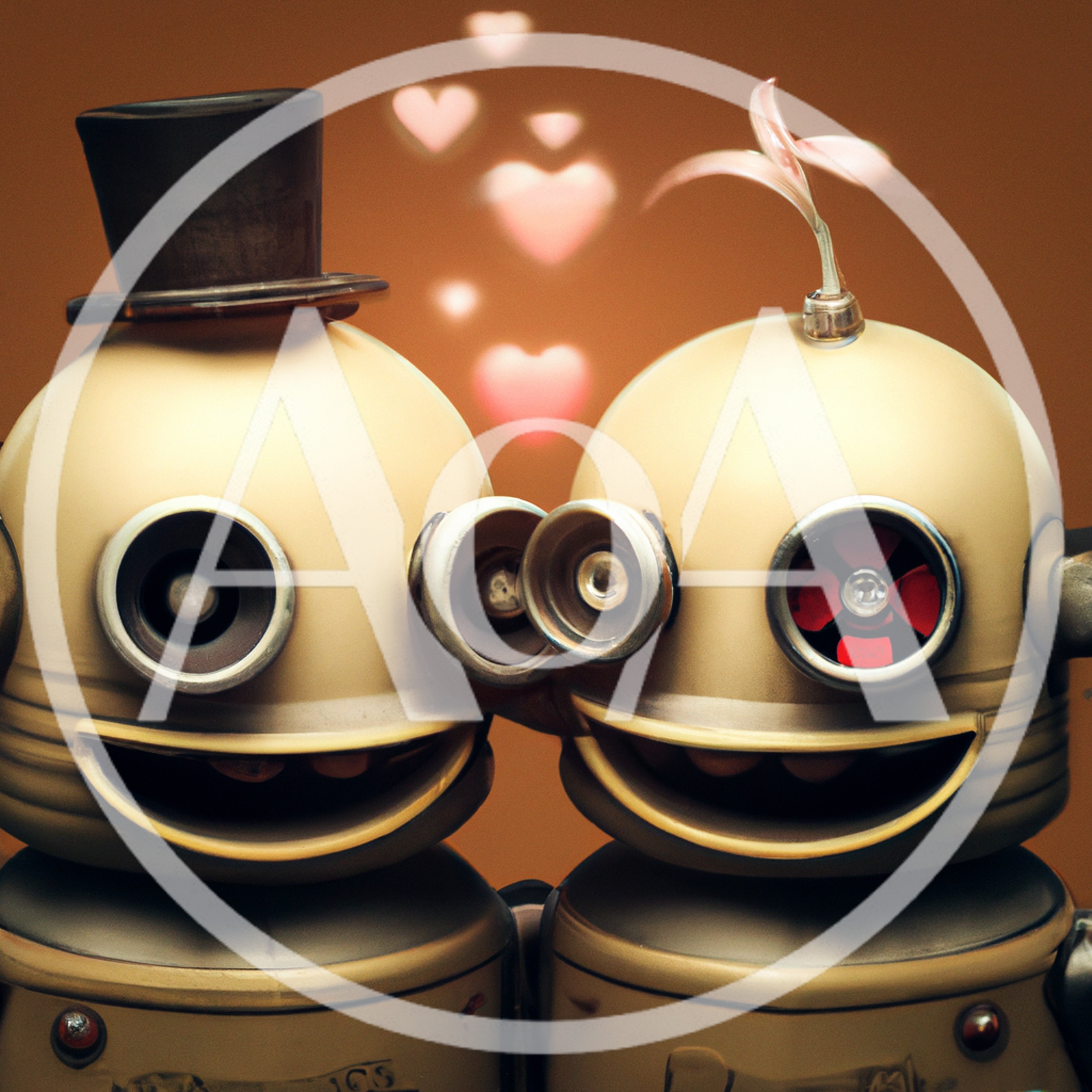 Two Cute Retro Robots In Love