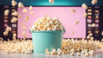 Turquoise Bucket Filled With Freshly Popped Popcorn