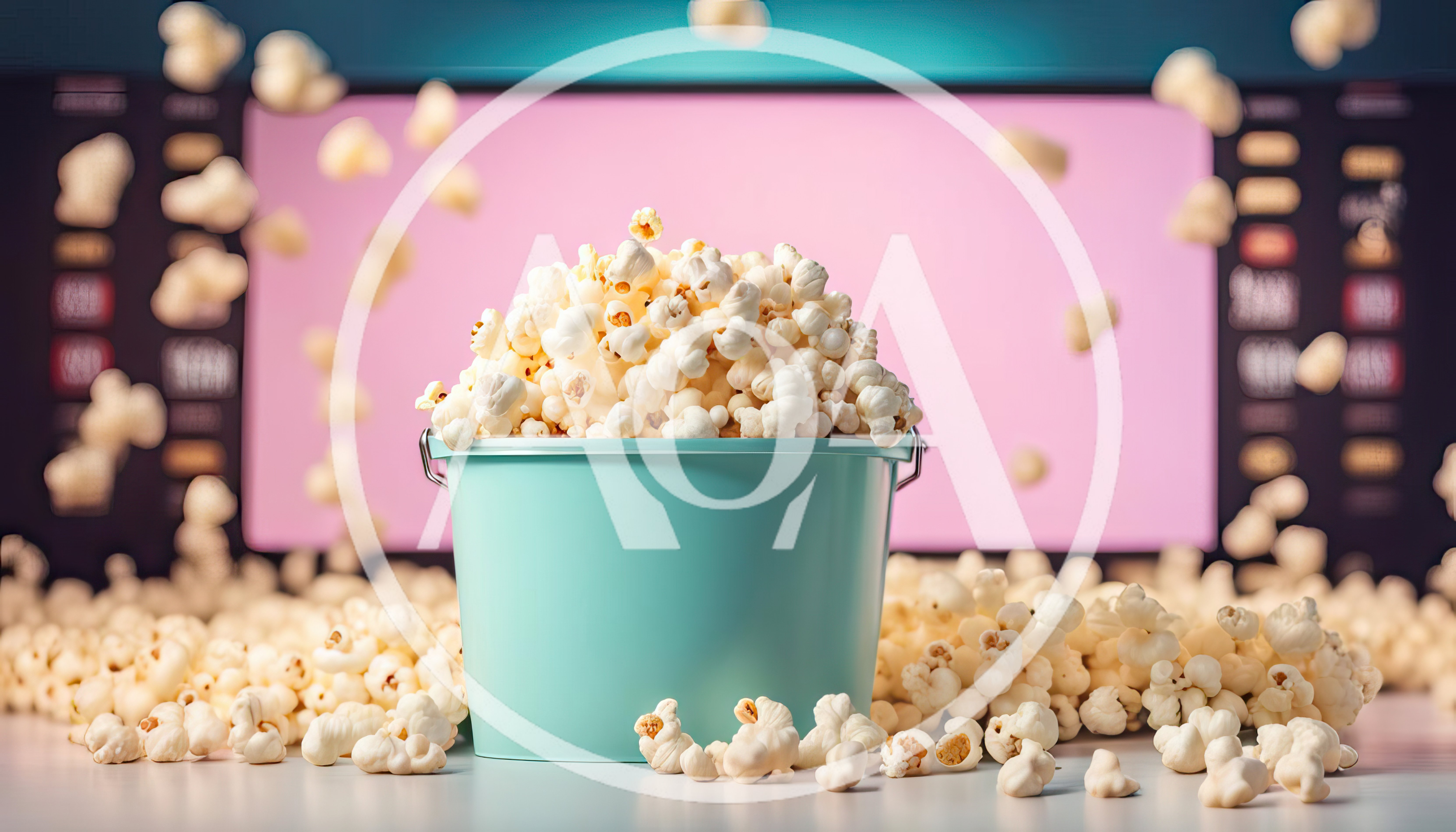 Turquoise Bucket Filled With Freshly Popped Popcorn