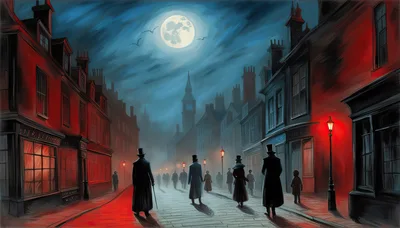 Victorian London Street Scene Under Full Moon