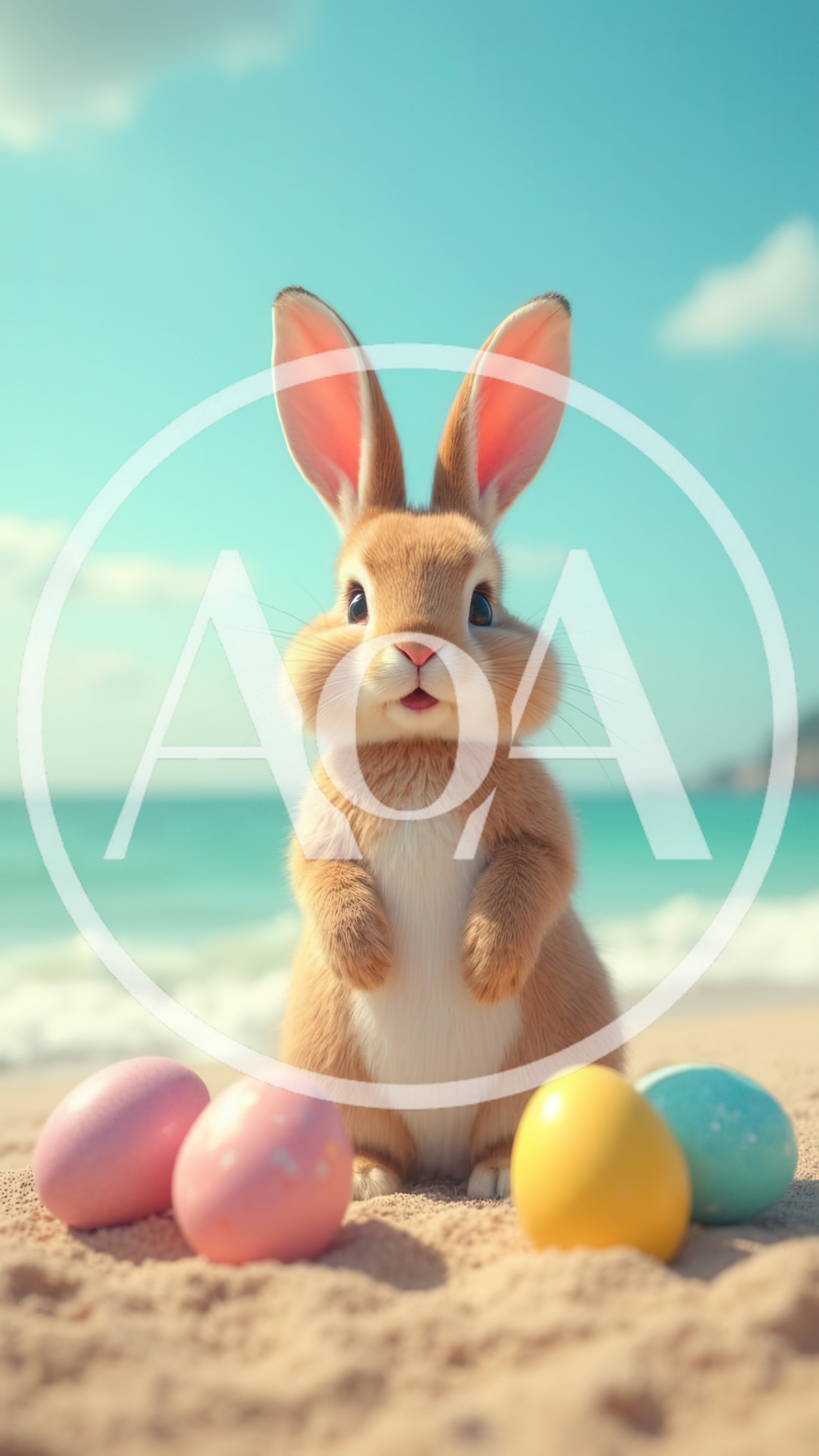 Cute Easter Bunny Standing on Sandy Beach