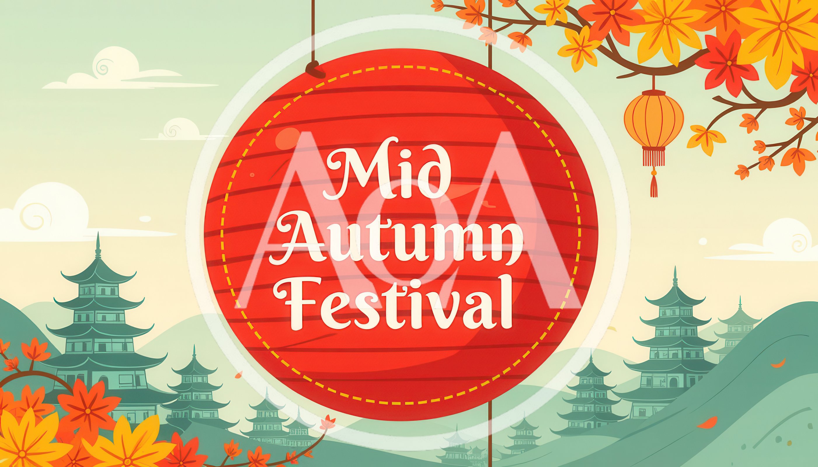 Mid Autumn Festival Greeting Card With Traditional Lantern