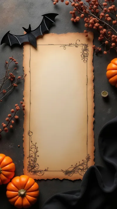Halloween Parchment Paper With Pumpkins And Bat Decoration