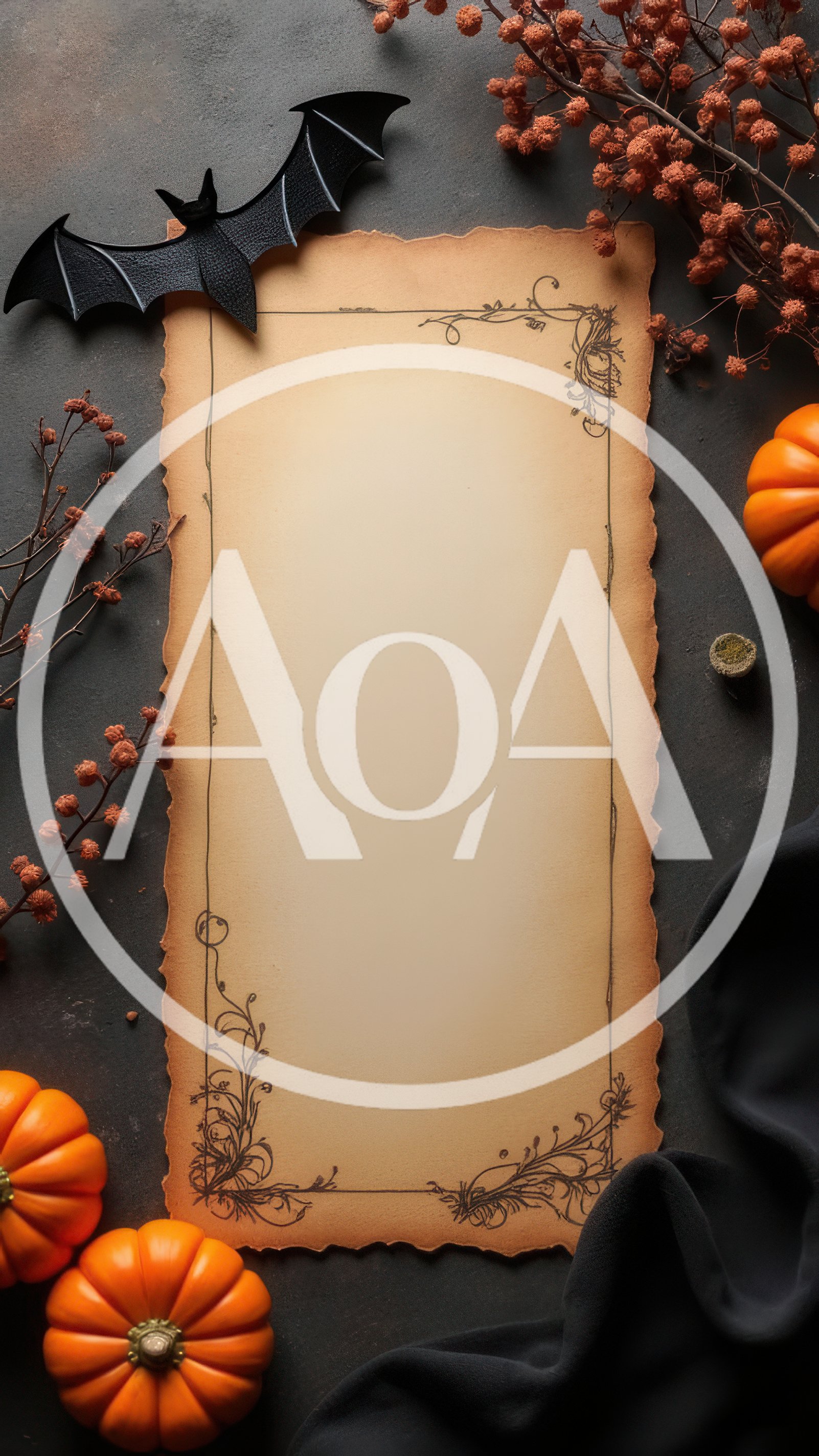 Halloween Parchment Paper With Pumpkins And Bat Decoration