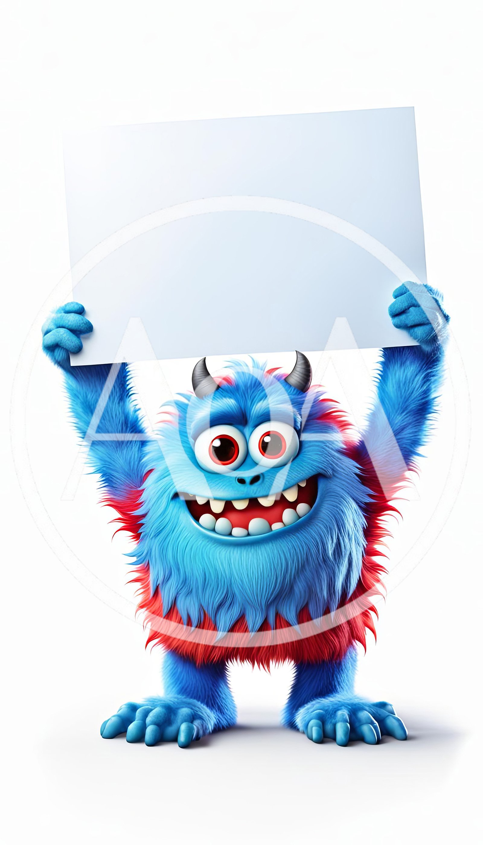 Blue Furry Monster Holding A Blank White Sign