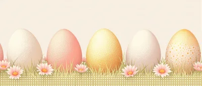 Easter Eggs In Grass With Spring Flowers