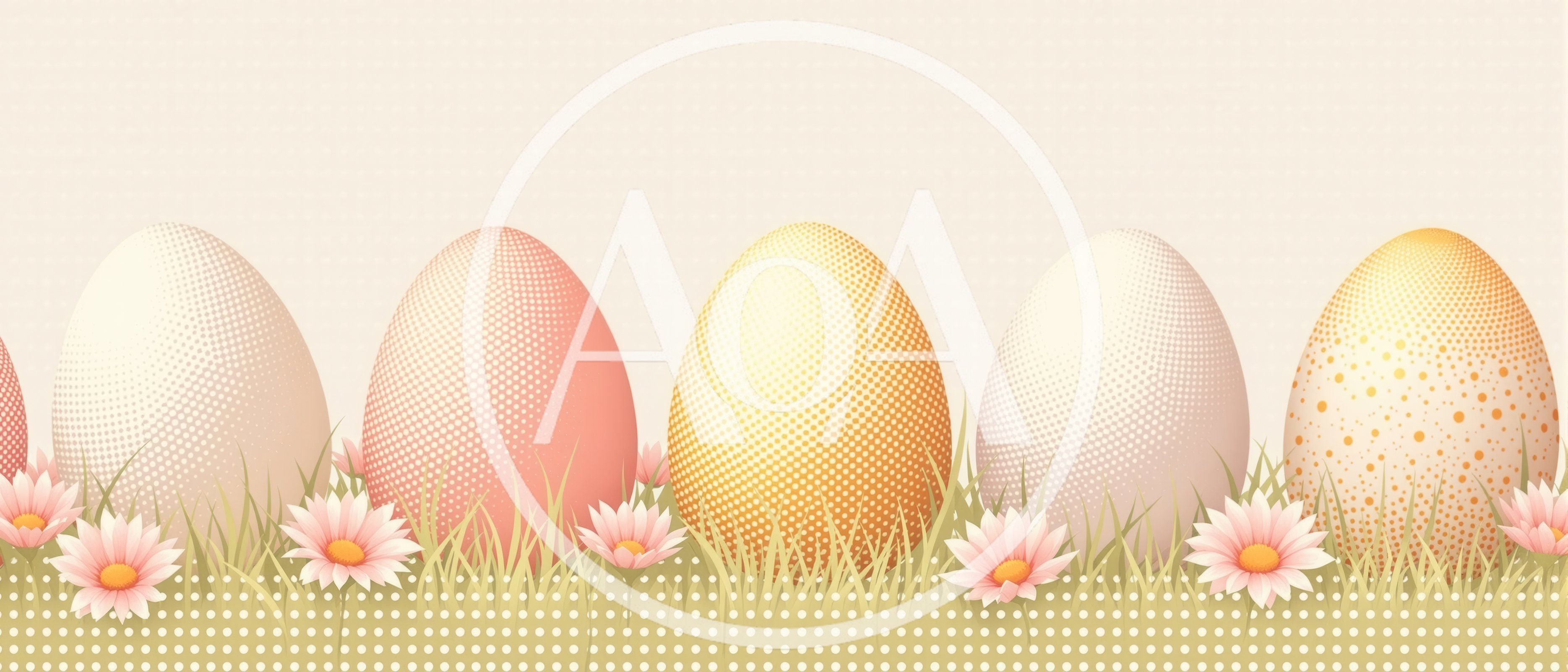 Easter Eggs In Grass With Spring Flowers