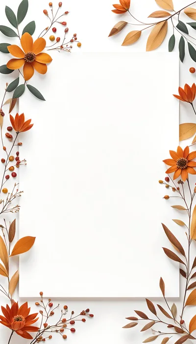 Autumn Floral Border Frame With Blank White Center