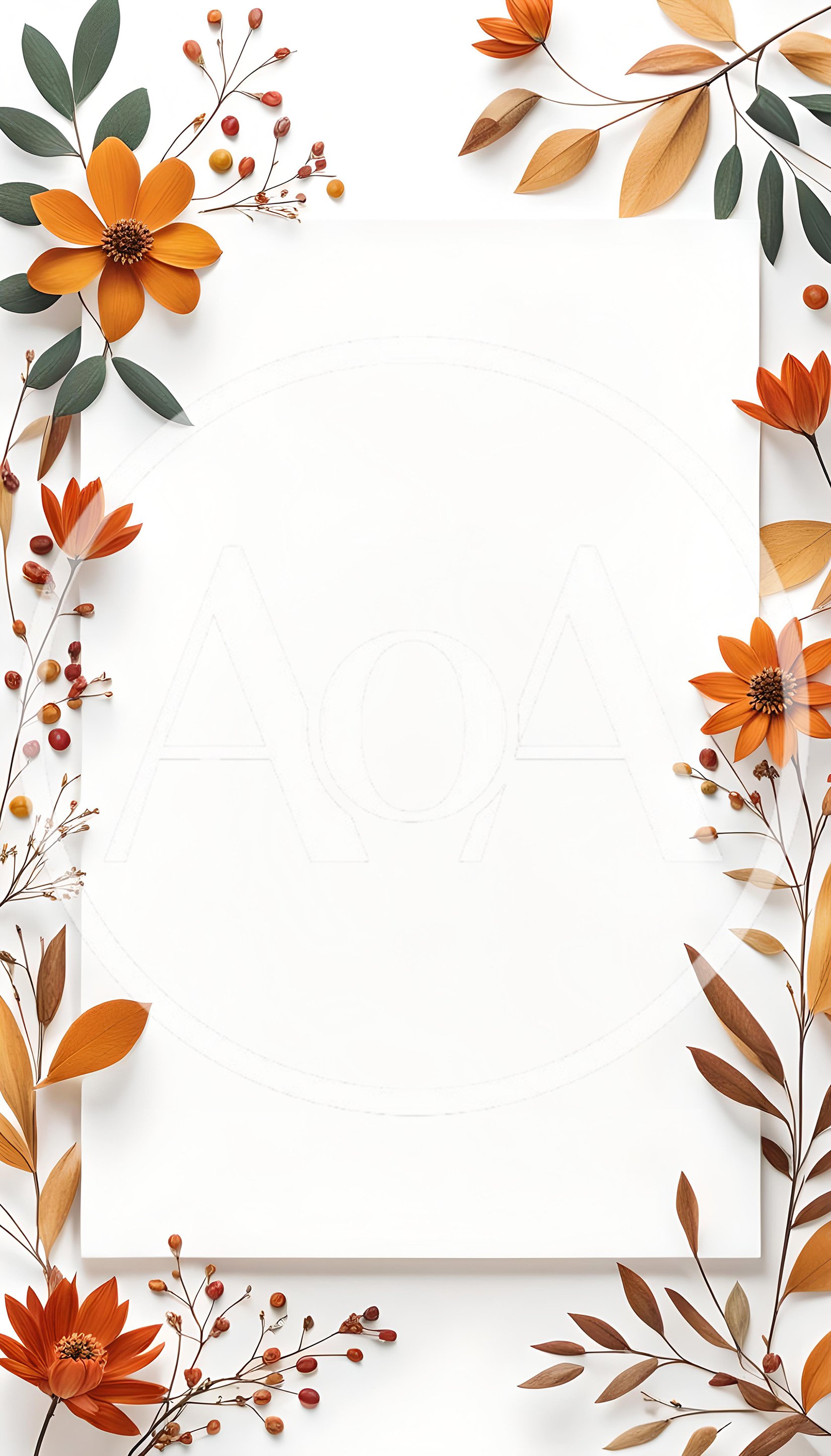 Autumn Floral Border Frame With Blank White Center