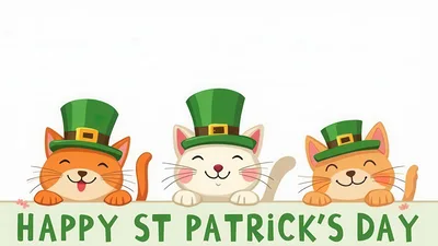 Three Cute Cats Wearing Leprechaun Hats