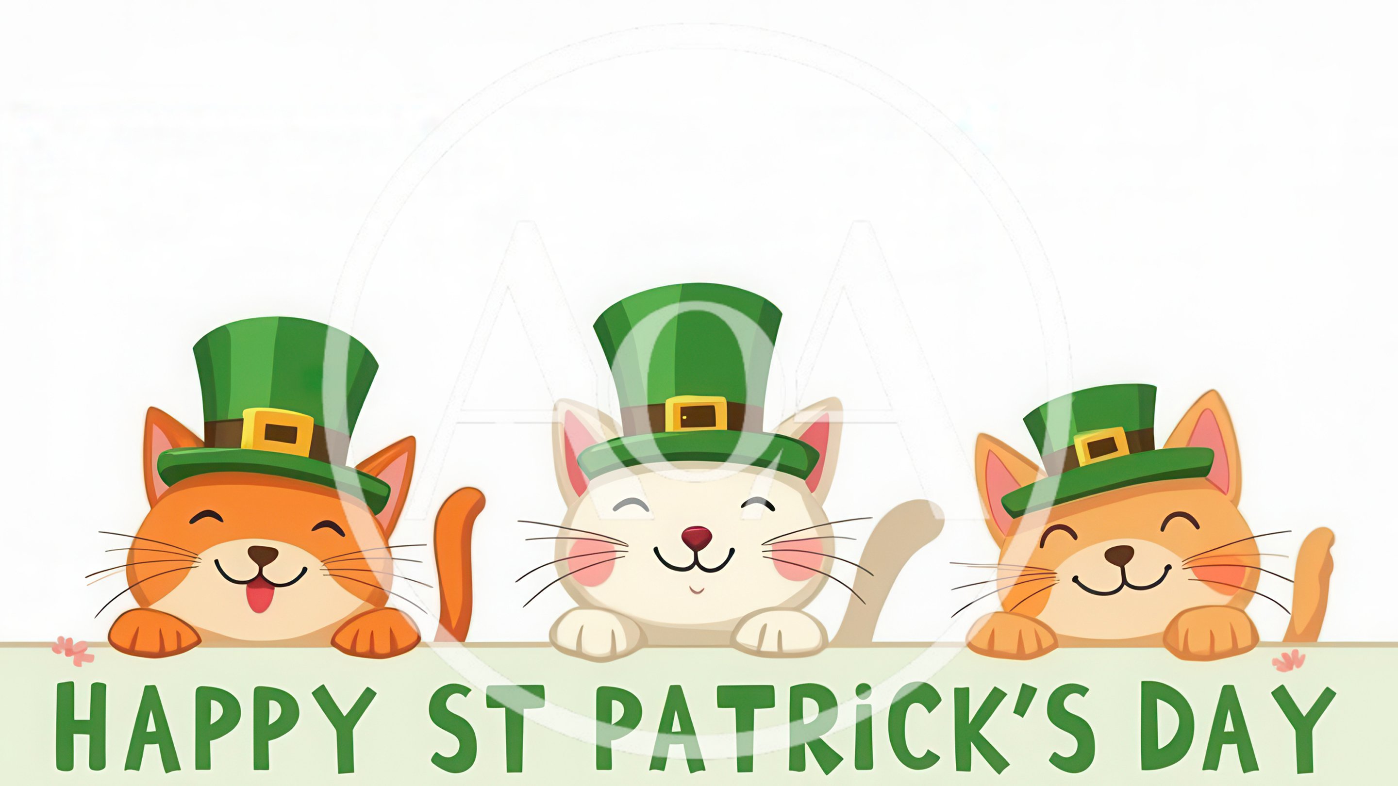 Three Cute Cats Wearing Leprechaun Hats