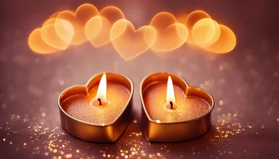 Two Heart Shaped Candles Glowing With Bokeh Background