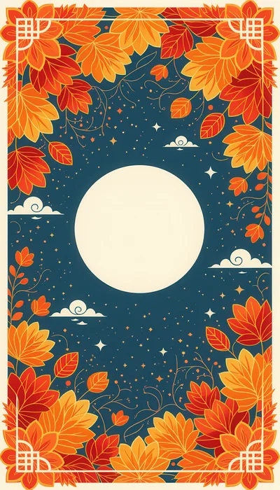 Mid Autumn Festival Background With Full Moon And Leaves