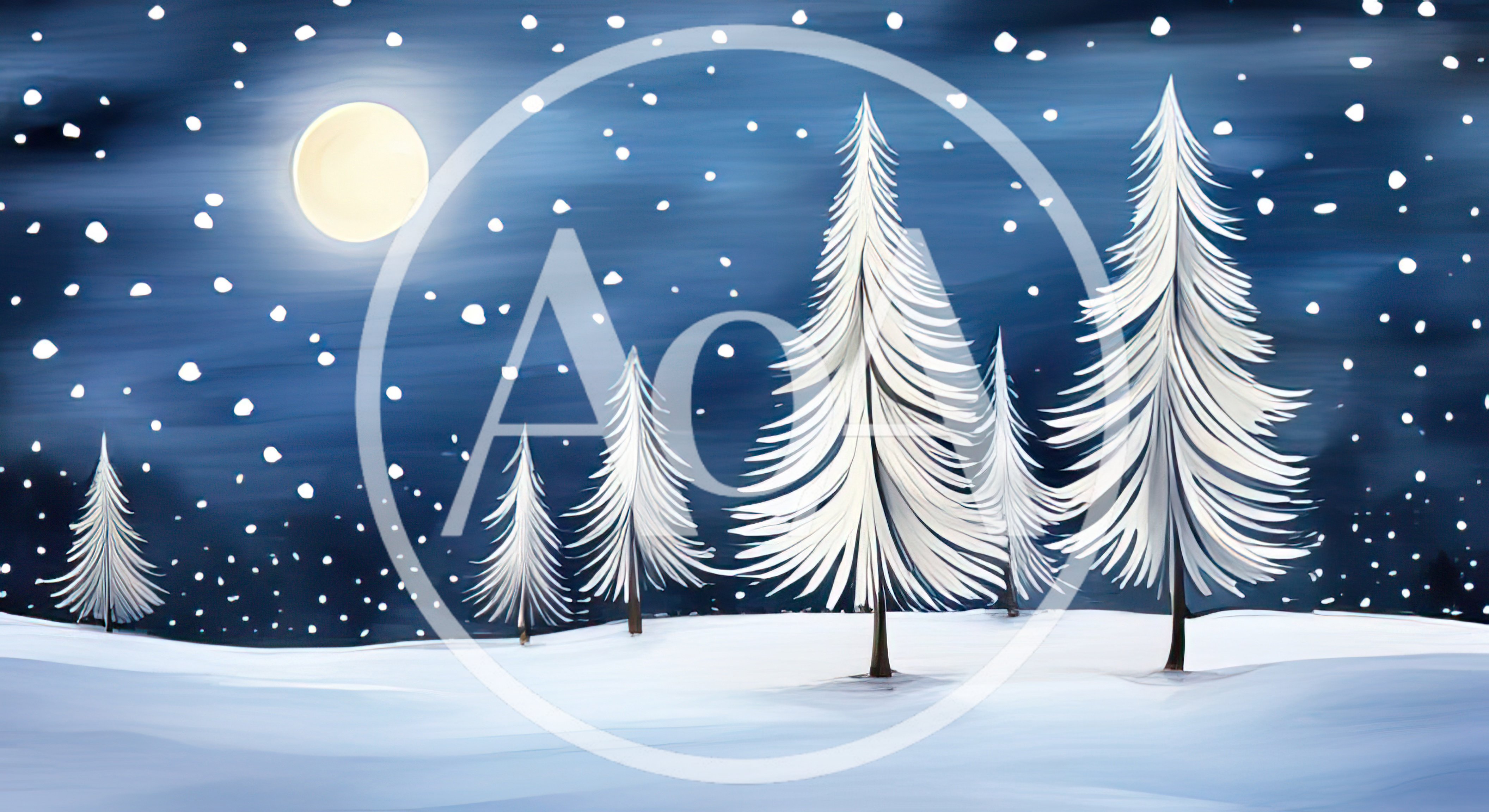Winter Landscape With Snowy Pine Trees Under Full Moon