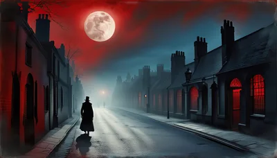 Victorian Gentleman Walking Down A Foggy Dark Street