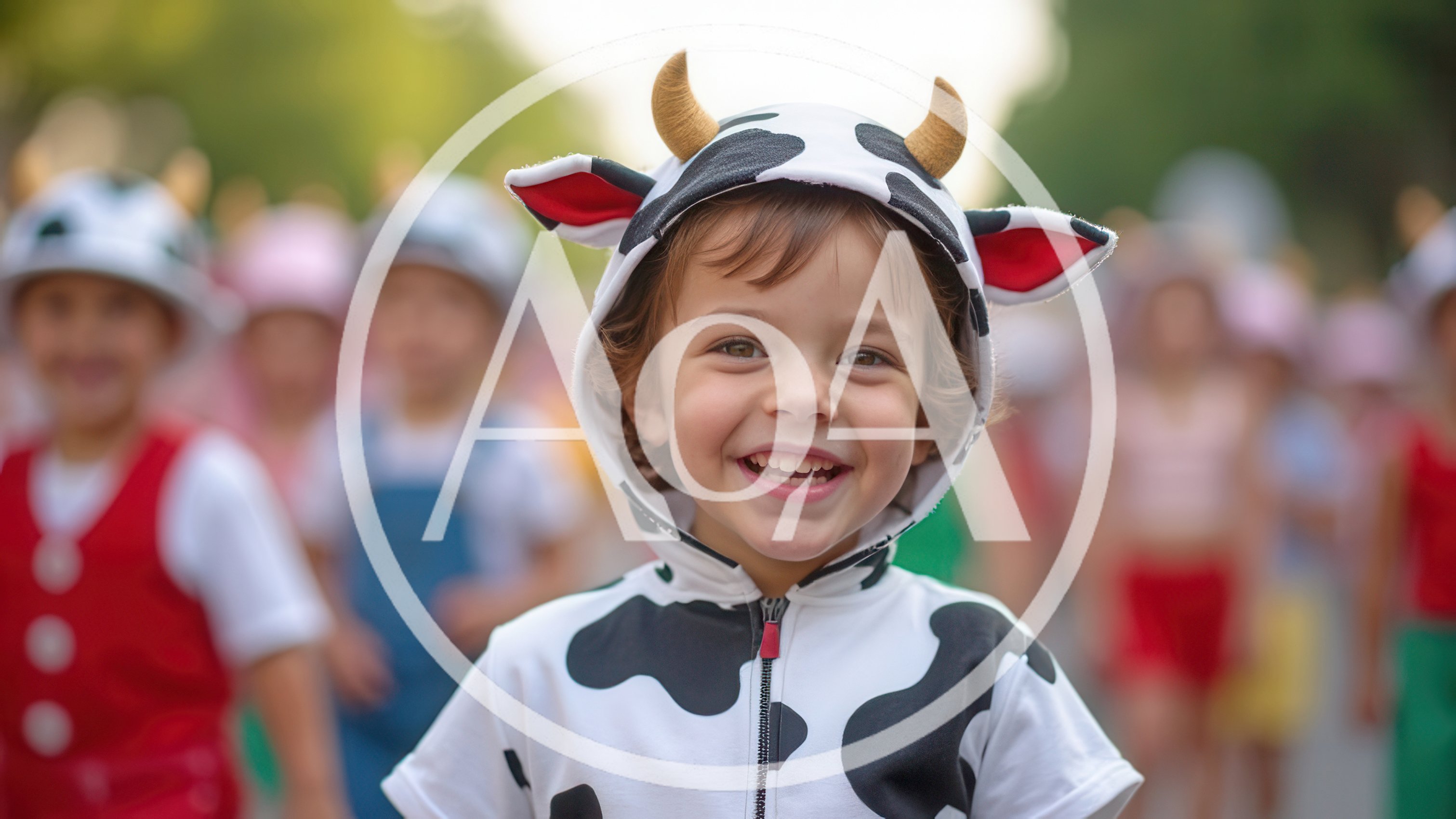 Happy Child Wearing A Cow Costume At A Parade