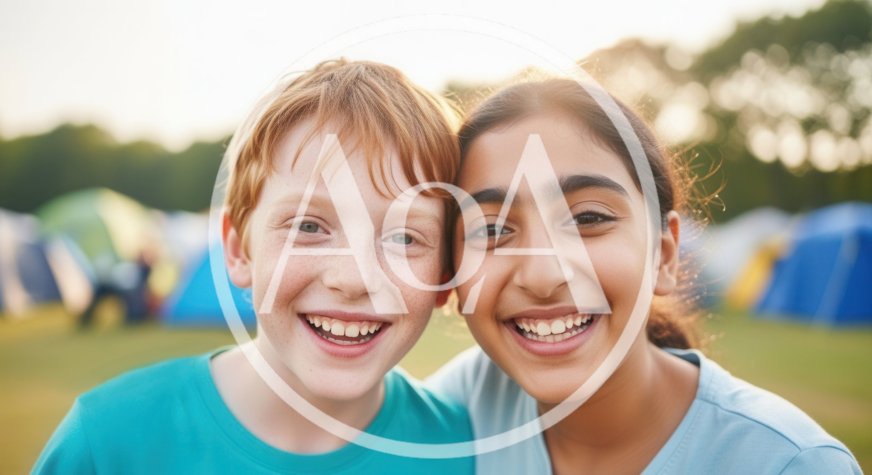 Two Happy Children Smiling Together At A Summer Camp