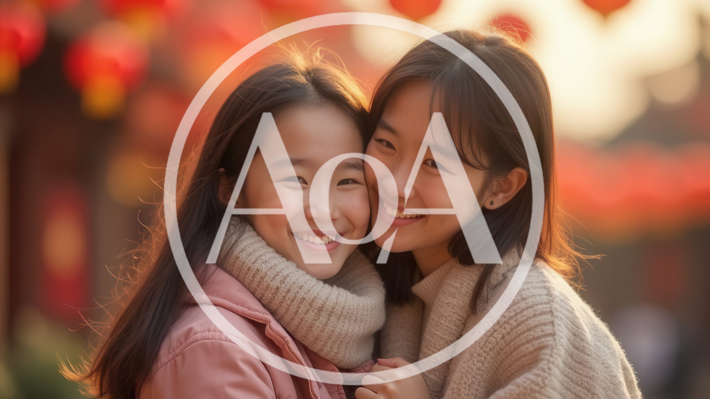 Two Asian Sisters Smiling Together Outdoors