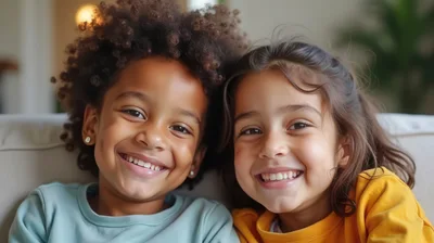 Two Happy Young Girls Smiling Together