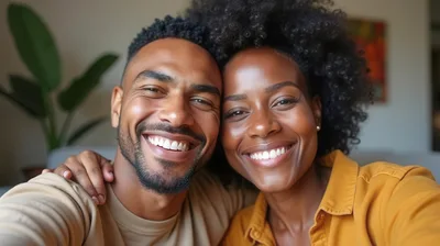 Happy Couple Taking A Selfie Together At Home