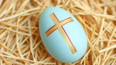 Light Blue Easter Egg With Gold Cross