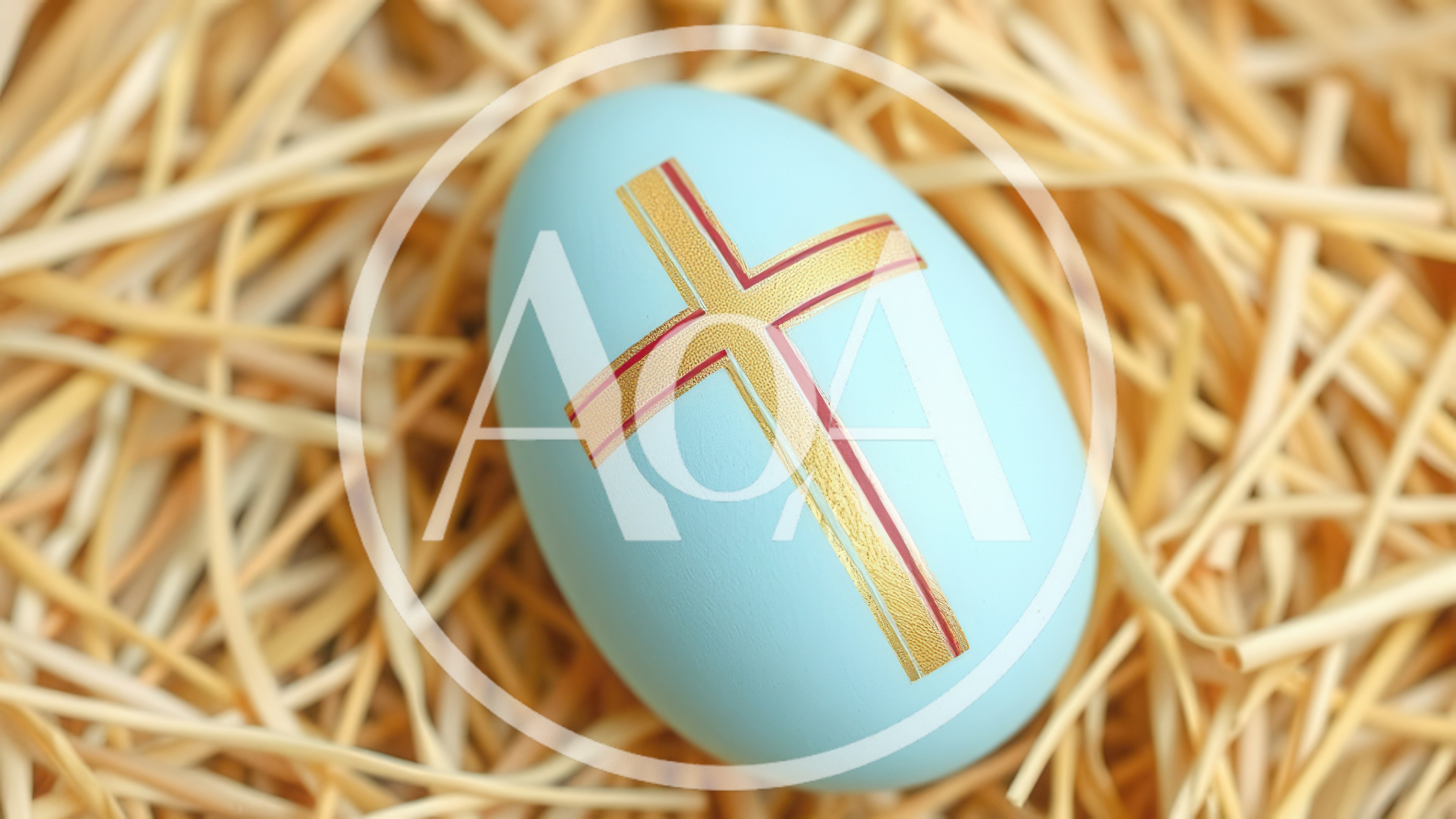 Light Blue Easter Egg With Gold Cross