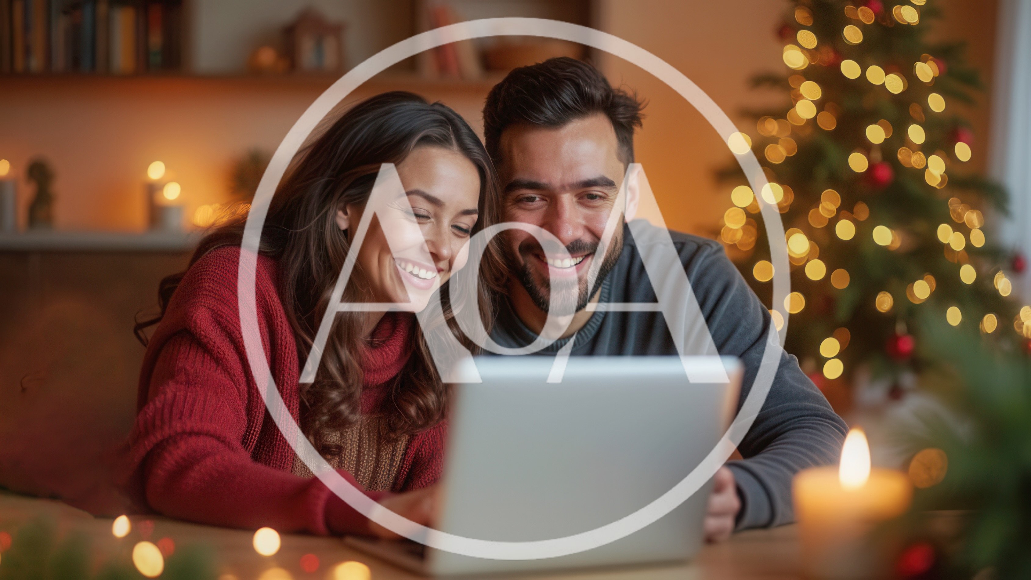 Happy Couple Using Laptop Together During Christmas
