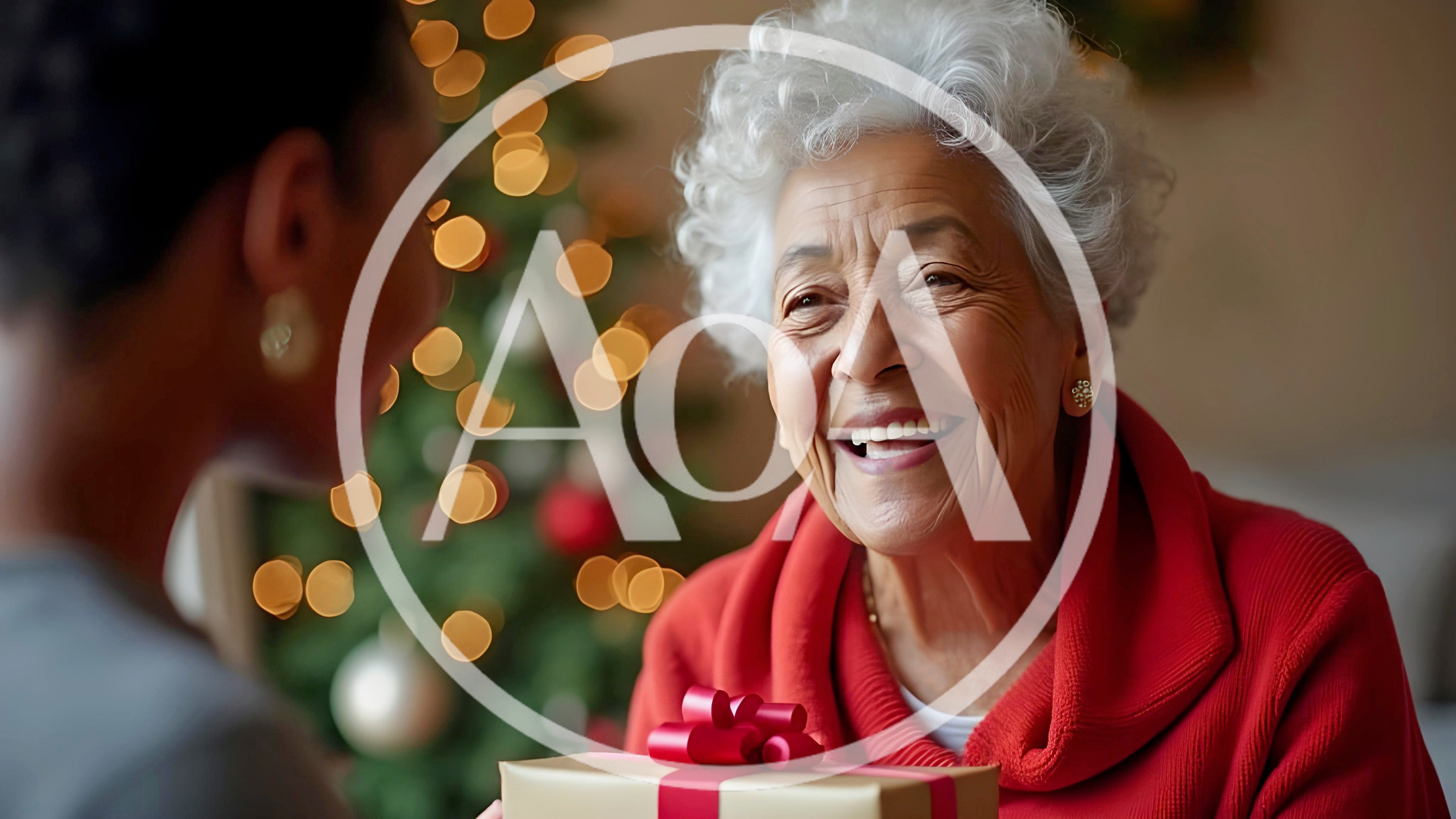 Granddaughter Giving Christmas Gift To Smiling Grandmother