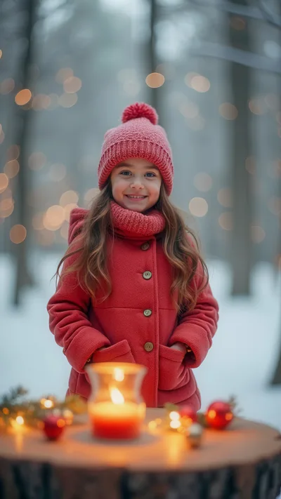 Little Girl in Red Winter Clothing Outdoors