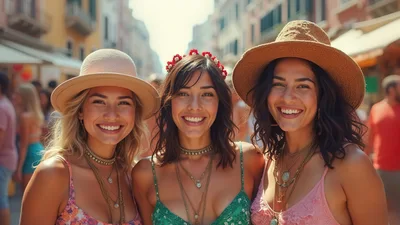 Three Smiling Young Women Posing Together Outdoors