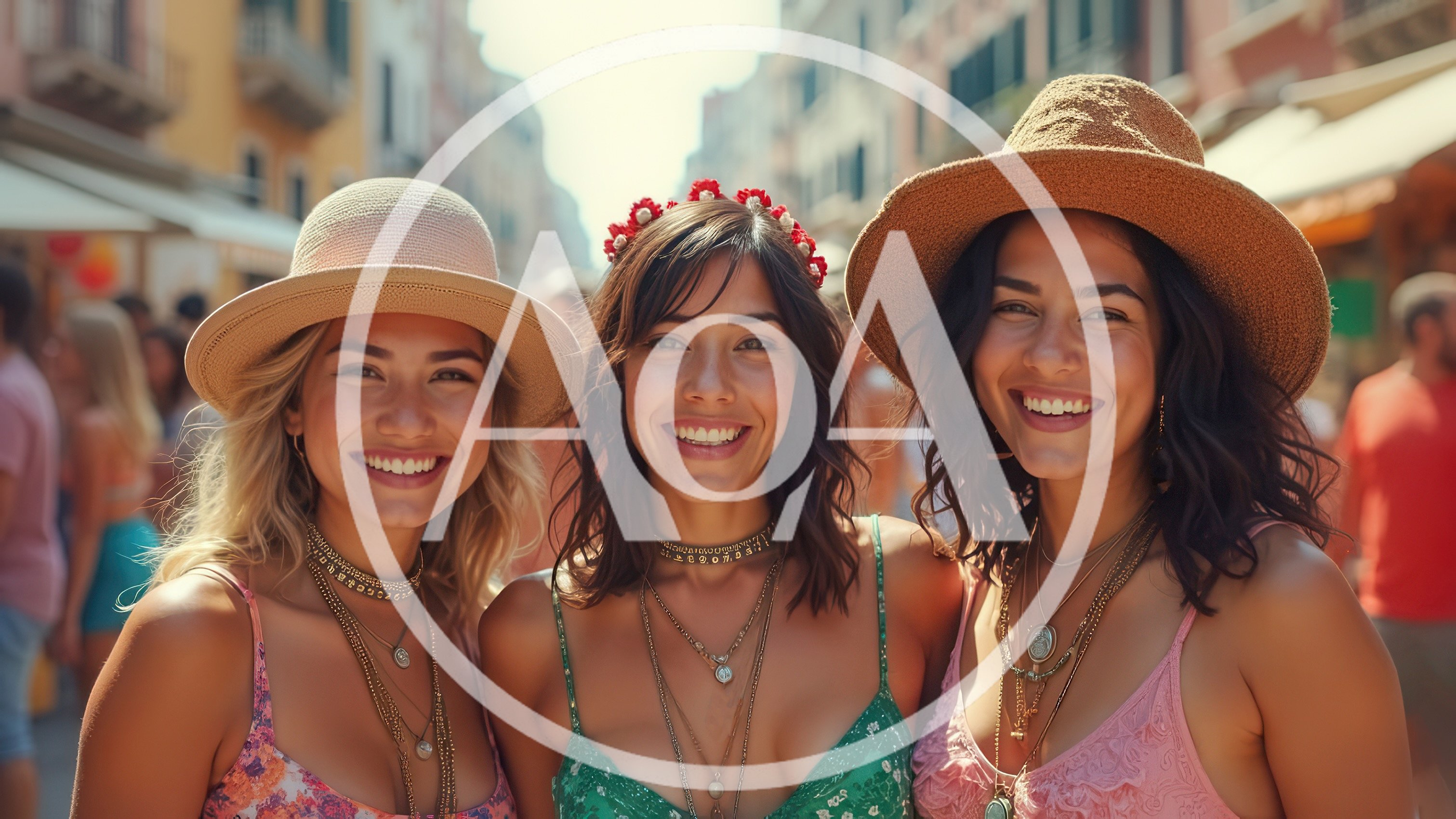 Three Smiling Young Women Posing Together Outdoors