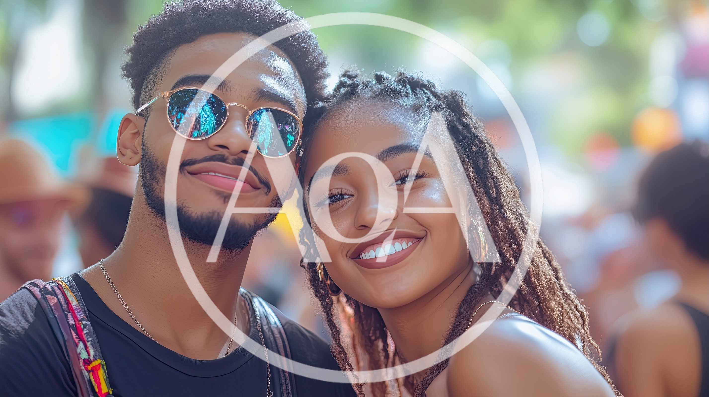 Young Couple Smiling Together at an Outdoor Festival
