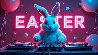 Easter Bunny DJ Playing Music at Party