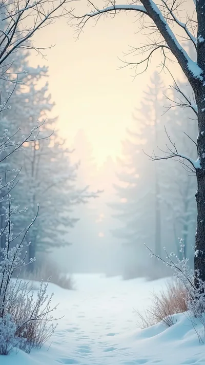 Snowy Forest Path At Sunrise