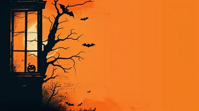 Halloween Background With Spooky Window And Bats