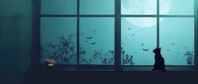 Black Cat And Jack O Lantern On Window Sill