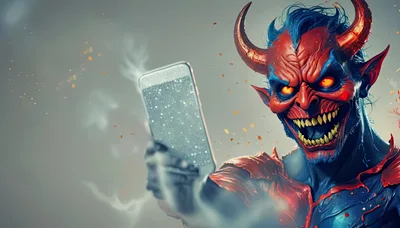 Demon Taking A Selfie With A Glowing Smartphone