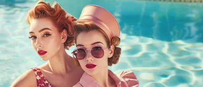 Two Stylish Women Posing In A Swimming Pool