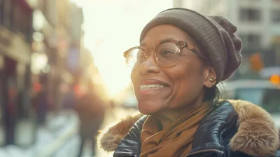Smiling Mature Woman Wearing Winter Clothing Outdoors