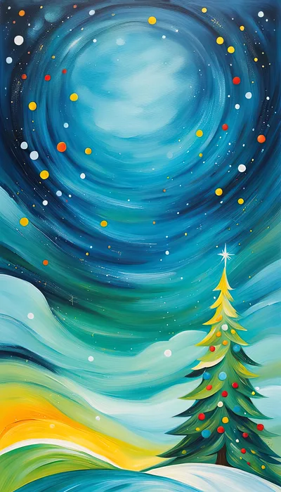 Stylized Christmas Tree Under A Swirling Starry Sky