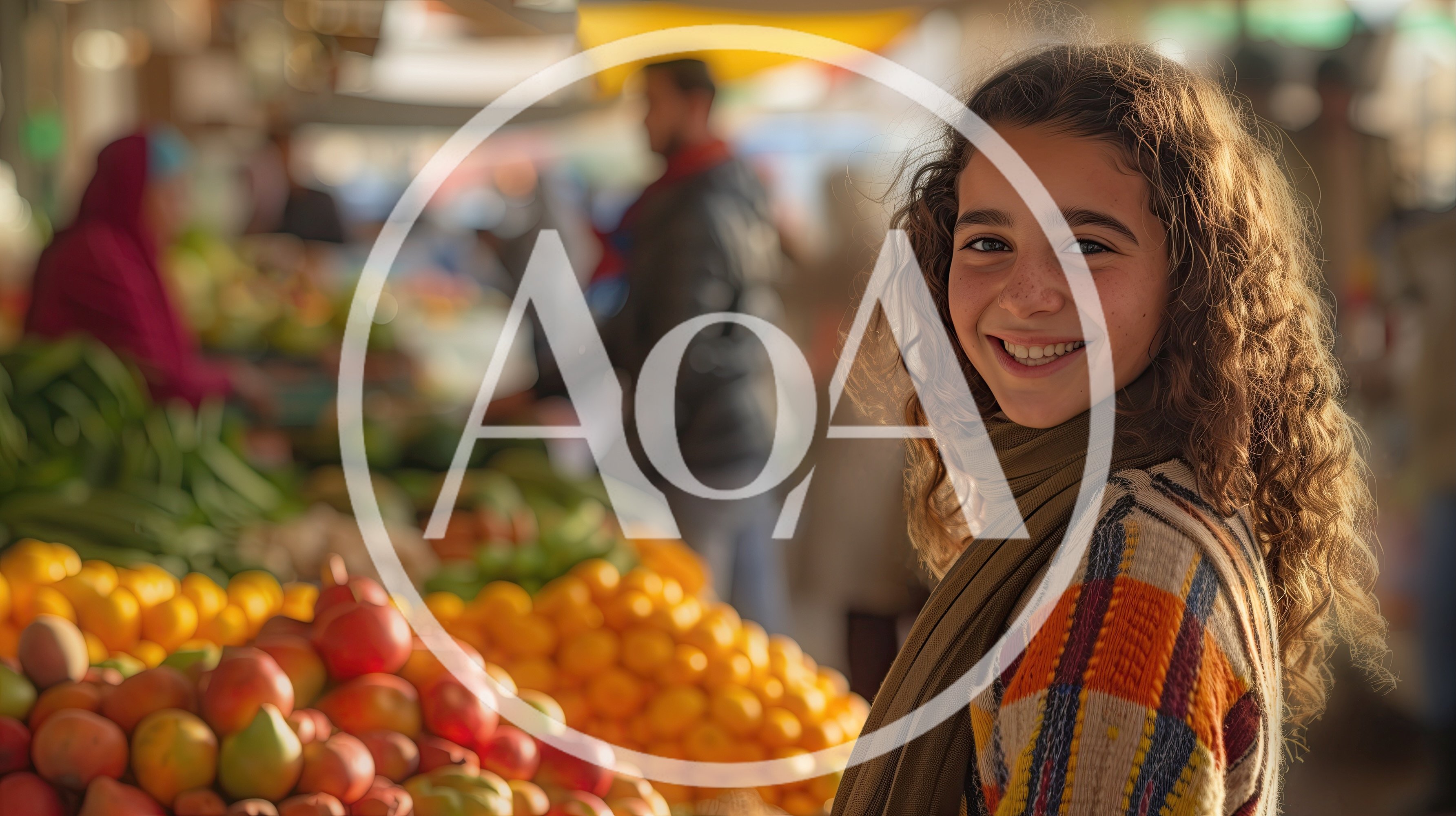 Smiling Young Girl Shopping at a Vibrant Outdoor Market