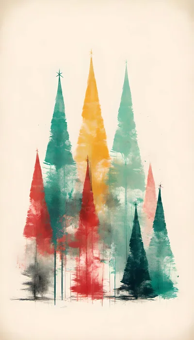 Abstract Watercolor Christmas Tree Forest Illustration