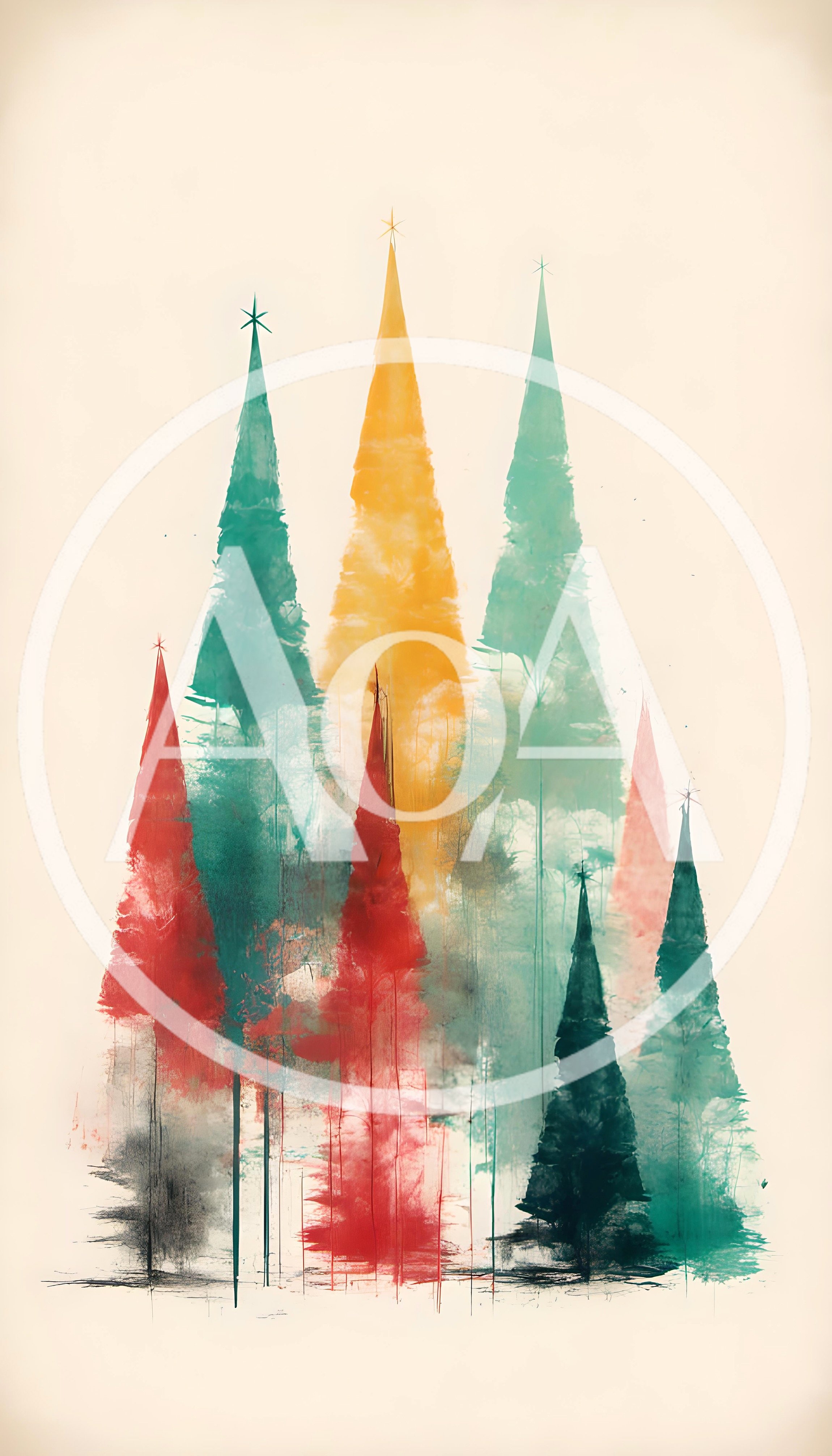Abstract Watercolor Christmas Tree Forest Illustration
