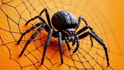 Black Spider Resting On A Web