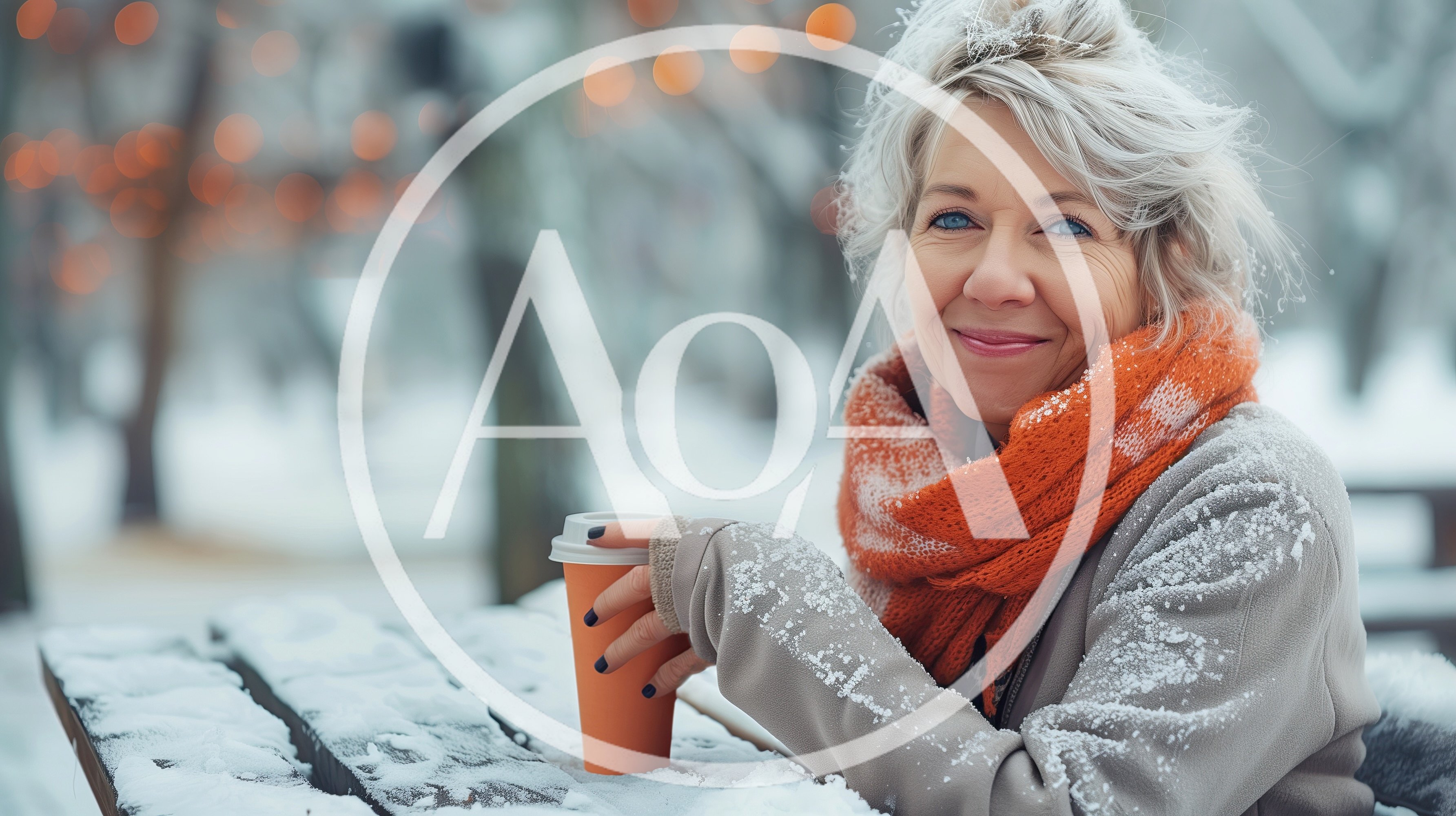 Mature Woman Holding Coffee Cup Outdoors In Winter