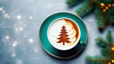 Christmas Latte With Pine Tree Foam Art